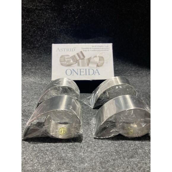 Oneida Astrid Set Of 4 Stainless Steel Napkin Rings New Old Stock - Picture 4 of 10